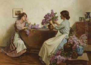 Women Arranging Flowers by Albert Chevallier Tayler