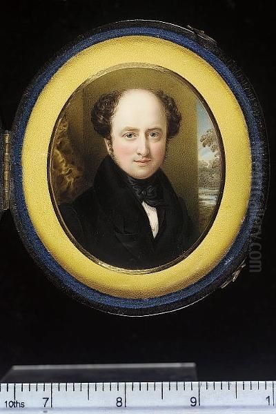 A Portrait Of The Artist's Brother, Edward (1804-69) Wearing A Black Coat, Waistcoat, Pleated White Chemise And Tied Black Stock, With An Open Window Behind - view 1