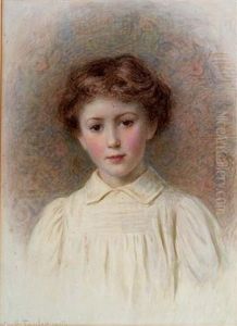 Portrait Of A Child Wearing Pleated White Collared Frock by Edward Tayler