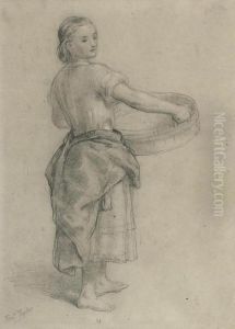 Study Of A Peasant Girl Carrying A Large Basket