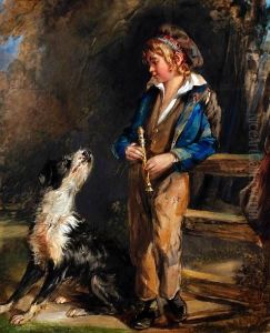 A Young Boy And Dog By A Stile