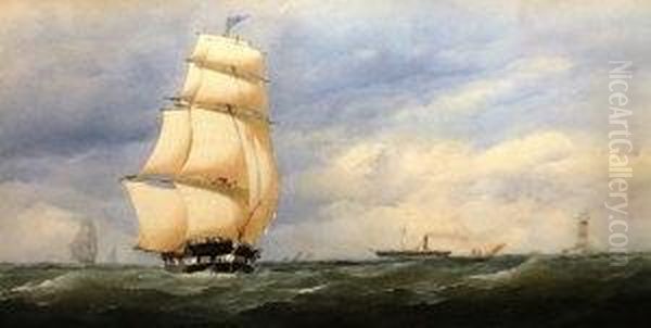 Passing The Eddystone Lighthouse Under Full Sail - view 1