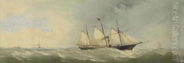 A Schooner-rigged Auxiliary Steamer Running Through Spithead, The Entrance To Portsmouth Harbour Off Her Stern - view 1
