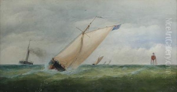 Sailing Ships Racing With The John Perry Tug Passing By Yarmouth,
Norfolk - view 1