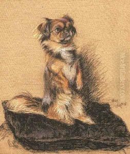 A Pekingese seated on a cushion by Cecil Charles Aldin