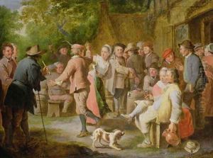 A Country Fete with Figures Dancing by Pierre Angelis or Angillis