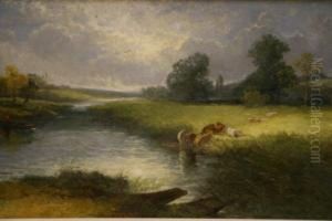 River Scene With Cows by Edwin Taylor