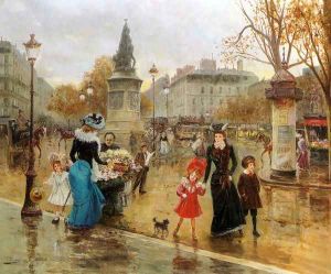 Une Place Animee a Paris by Joaquin Pallares y Allustante
