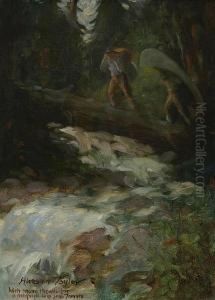 Portaging Over The River (figure Study On The Reverse) by Horace Taylor