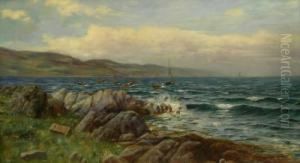 Coastal Scene With Fishing Boats At Anchor by John D. Taylor