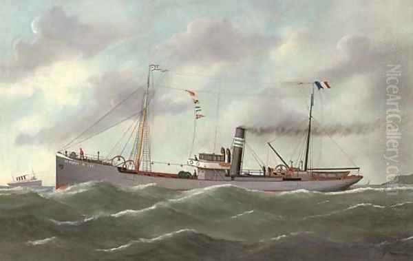 The French coaster Le Perrey outward-bound from Le Havre - view 1