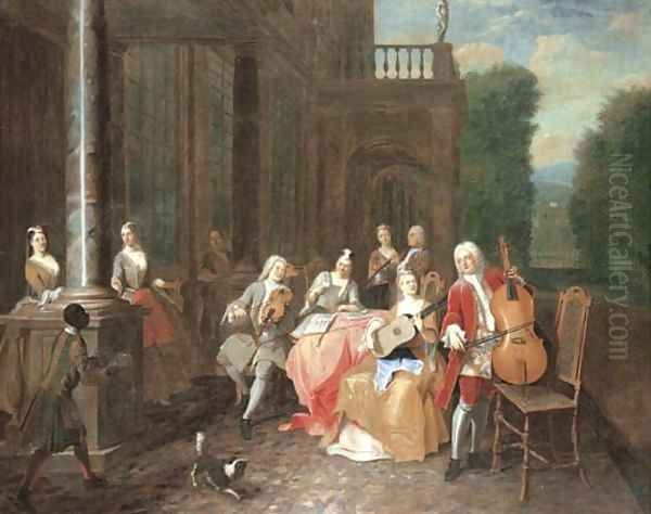 A musical party on a terrace - view 1