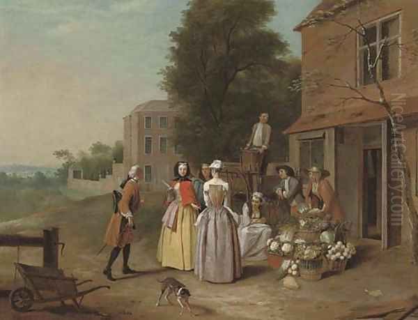 Elegant company at a vegetable stall - view 1
