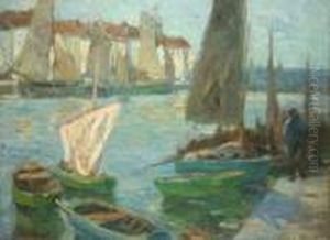 Boats In Harbour, Brittany by Samuel Connolly Taylor