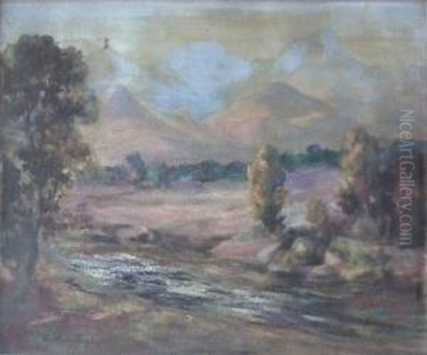 Mountain River Landscape With Trees To Foreground - view 1