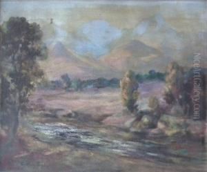 Mountain River Landscape With Trees To Foreground by Sydney Taylor