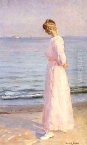 On The Beach At Skagen by Michael Peter Ancher