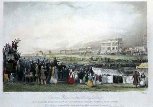 Epsom Races on Derby Day, 1841 by Thomas Allom
