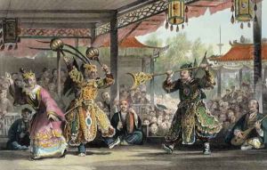 Scene from the Spectacle of 'The Sun and Moon', from 'China in a Series of Views' by Thomas Allom