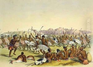 Zulu Hunting Dance near the Engooi Mountains, plate 14 from 'The Kafirs Illustrated', 1849 by George French Angas