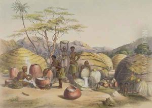 Gudu's Kraal at the Tugala, Women making Beer, plate 26 from 'The Kafirs Illustrated', 1849 by George French Angas