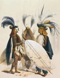 Zulu Soldiers of King Panda's Army, plate 20 from 'The Kafirs Illustrated', 1849 by George French Angas