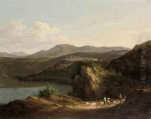 Travellers And Goats Near The Lago Di Nemi, Ariccia Beyond by Lievine Teerlink