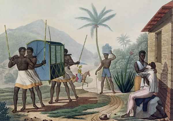 A Palanquin being Carried in the Ile de France from 'Voyage Autour du Monde sur les Corvettes de L'Uranie' 1817-20 - view 1