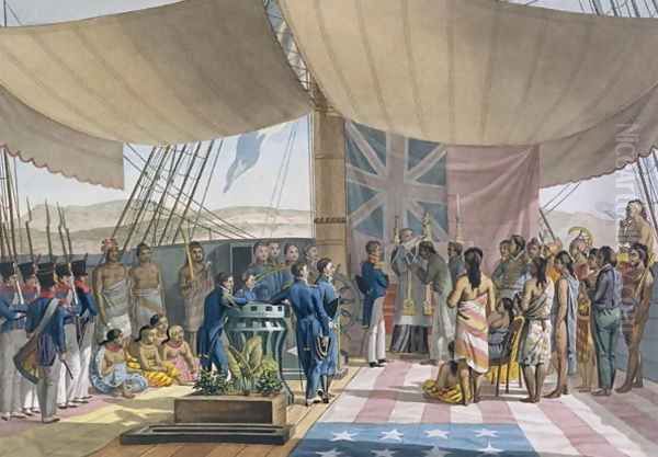 The Sandwich Islands- The Christening of the King's Prime Minister on Board the 'Uranie', from 'Voyage Autour du Monde sur les Corvettes de L'Uranie' 1817-20 - view 1