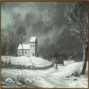 Winter Landscape With A Village Church by Christian Martin Tegner