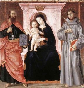 Madonna Enthroned with the Infant Christ and Saints 1487 by Romano Antoniazzo