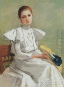 Girl Wearing A Blue Hat With Feathers by Valeria Telkessy