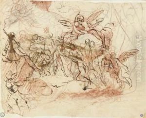 Un Homme Accueilli Par Des Saints Et Des Anges Sur Des Nuages