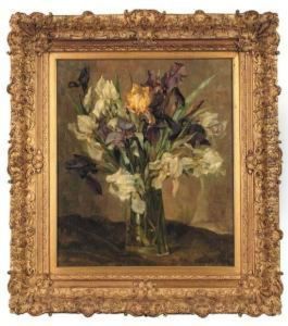 Irises In A Vase On A Table
