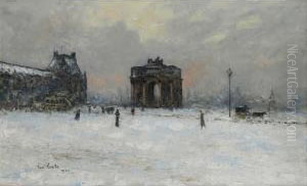 Paris, Le Pavillon De Flore Et L'arc De Triomphe Du Carrouselsous La Neige - view 1