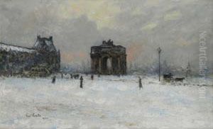Paris, Le Pavillon De Flore Et L'arc De Triomphe Du Carrouselsous La Neige