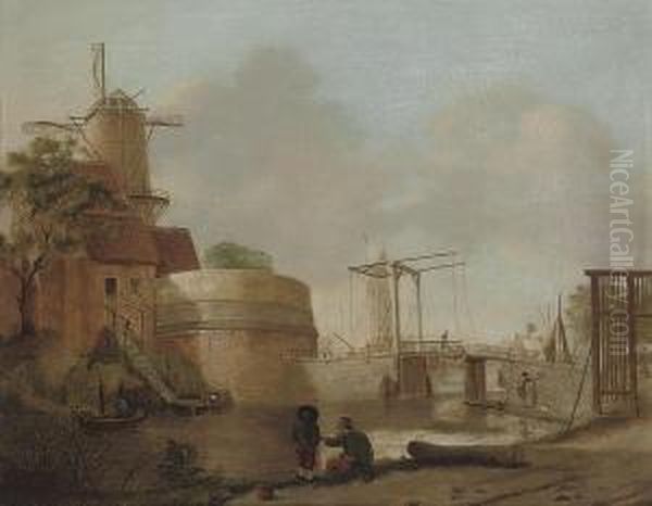 A River Landscape With Anglers On A Bank, A Mill Beyond - view 1