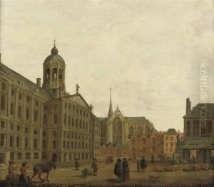A View Of The Dam, Amsterdam, With The Town Hall, The 'waag' Andthe 'nieuwe Kerk'