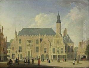 Haarlem: A View Of The Town Hall With Elegant Figures Promenading