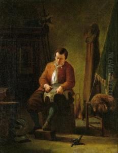 Interieur Mit Pfeife Rauchendem Kavalier