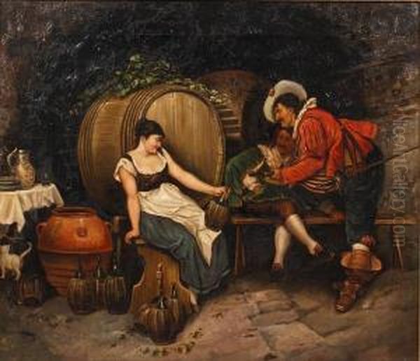 Figures Merrymaking In A Wine Cellar - view 1