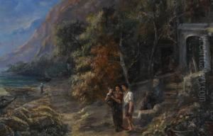 Figures On A Continental Riverbank by Jan Jacob Lodewijk Ten Kate