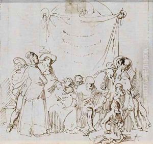 Vieillard lisant entoure d'hommes, de femmes et d'enfants by Leonardo Alenza Y Nieto