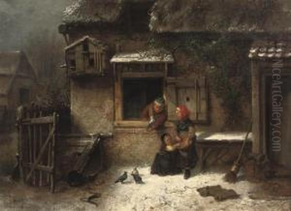 Feeding The Pigeons In Winter by Jan Mari Henri Ten Kate