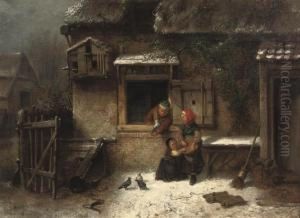 Feeding The Pigeons In Winter by Jan Mari Henri Ten Kate
