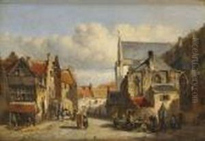 Rue Animee Pres D'une Eglise by Johan Mari Ten Kate