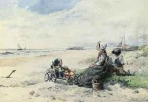 A Mother With Her Children On The Dutch Coast by Johan Mari Ten Kate