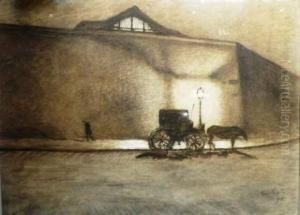 Cabriolet Devant Un Reverbere by Johan Mari Ten Kate