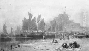 Unloading The Day'S Catch Before Ambleteuse Castle, Normandy by Henry Andrews