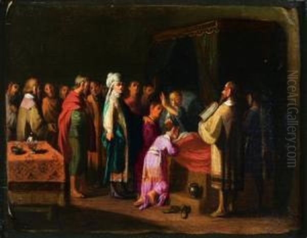 Trompe L'oeil Simulant Une Toile Peinte Posee Sur Un Fond : Jacob Benissant Les Fils De Joseph - view 1